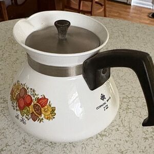 Corningware White Coffee Pot with Floral Design